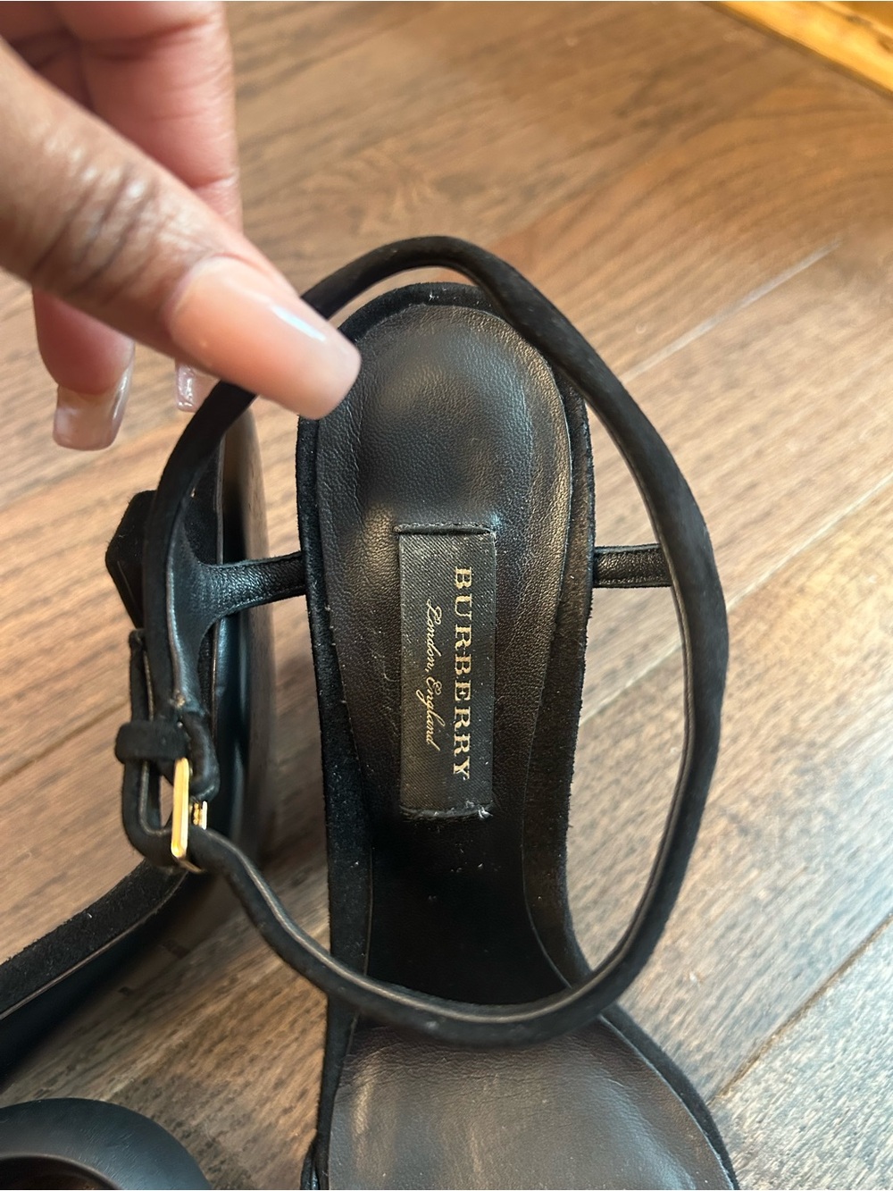 Burberry Black Suede Strappy Open-Toe Heels. Size 38, US 7 - Picture 2 of 12